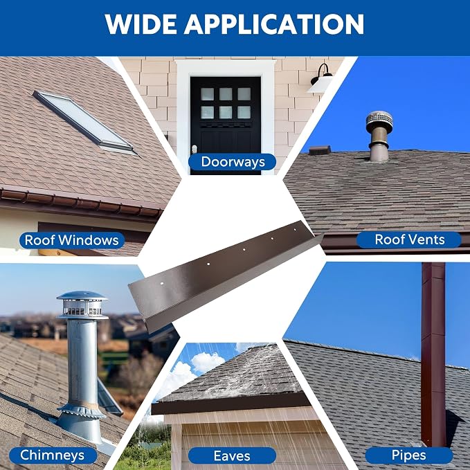 2 pcs Rain Diverter for Roof, 3.2ft Roof Rain Diverter, Rain Gutter Diverter for Shingles Roofing, Roof Chimneys, Doorways, Windows and Roof Vents (Brown)