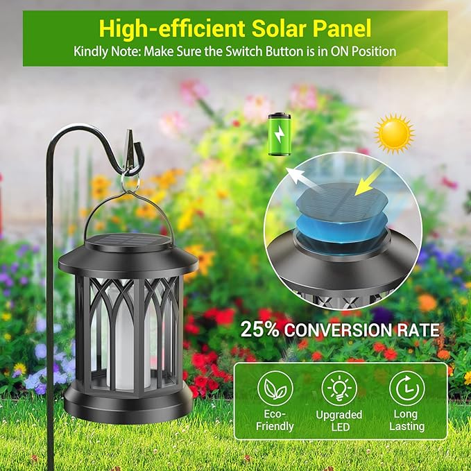 KOOPER 6 Pack Solar Lantern Outdoor Lights, Upgraded Flickering Flame Solar Lanterns Outdoor Waterproof, Auto ON/OFF Lanterns Decorative Outdoor, Hanging Lantern for Yard Patio Lawn Table Garden Decor