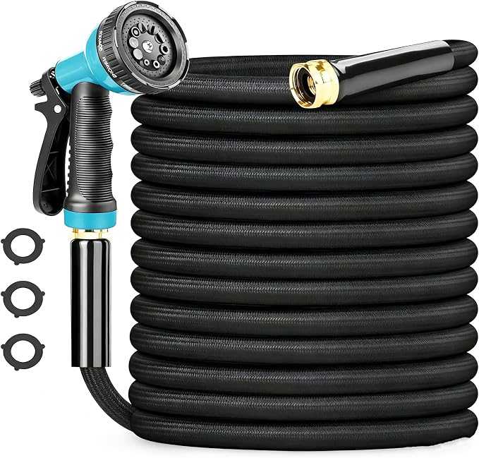 Garden Hose 100FT Non-Expanding, Lightweight Hose With 10-Function Nozzle, Leak-Proof No-Knot Easy to Carry Sturdy Flexible Water Hose for Yard Garden Outdoor(Light Black)