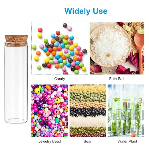 PATIKIL 50ml Test Tubes, 12pcs 3.94x1.18 Glass Clear Flat Bottom Test Tube Containers with Cork Stopper for Bead Party Candy Bath Salt Storage Scientific Experiment Plant Propagation