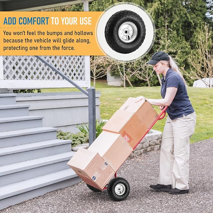 10-Inch Replacement Tire and Wheel 4.10/3.50-4" - 10” Pneumatic Utility Tires for Cart, Dolly, Hand Truck, Generator, Lawnmower, Garden Wagon with 5/8” Axle Bore Hole - Double Sealed Bearings (4 pack)