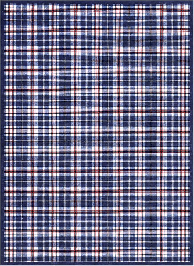 GarveeHome Checkered Area Rugs 9x12 for Living Room, Machine Washable Non Slip Backing Rug, Low-Pile Stain Resistant Indoor Carpet for Bedroom Dining Room Office Nursery Floor Decor Blue