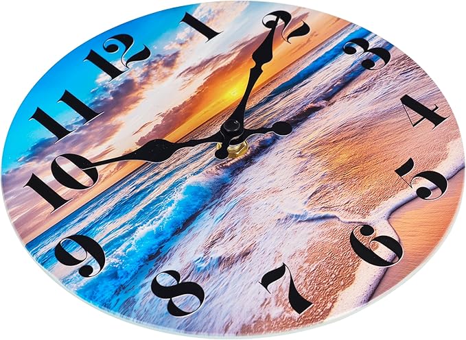 Wall Clock Battery Operated Beach Coastal Theme Indoor Outdoor Waterproof Decor for Bathroom Bedroom Patio Pool Home (8 Inch,Blue)