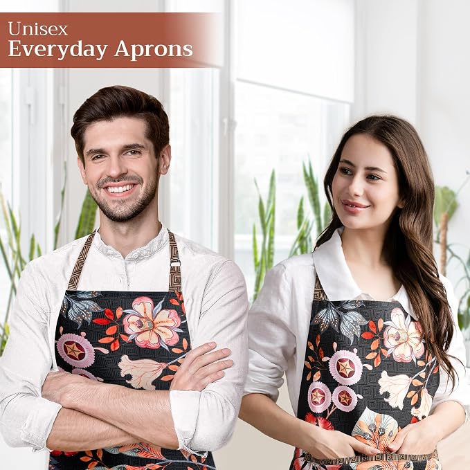 Maison d' Hermine Aprons for women with Pocket 100% Cotton (27.50"x31.50") | Adjustable Neck Strap & long ties Apron Men Chef Wedding Cooking Gardening Server Maid