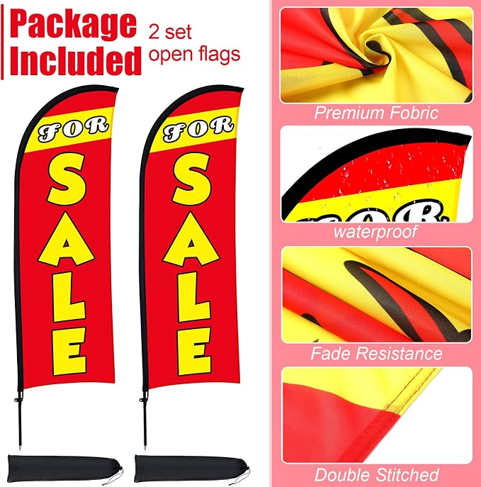 Buryeah 2 Set Sale Feather Flag 7 x 5.4ft Huge Sale Banner Flag Themed Flag with Pole Kit for Retail Store Outside Garden Business Advertising(Red)
