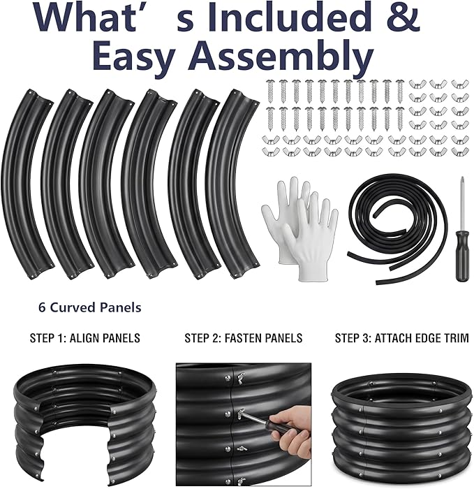 2 x 2 x 1 ft Round Raised Garden Bed, Black 1 Pack 0.6 mm Thick Galvanized Steel Planter Box with Double Layer Paint and Safety Edge Trim for Vegetables Flowers Herbs Outdoor Garden