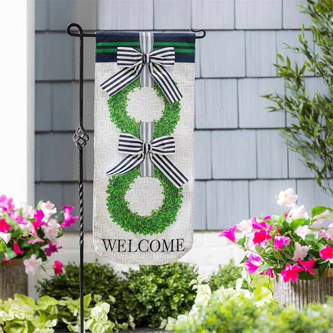 Evergreen Boxwood Wreaths Everlasting Impression 12x28 Double Sided, Welcome Summer Flag For Outside House, Front Door, Garden, Yard