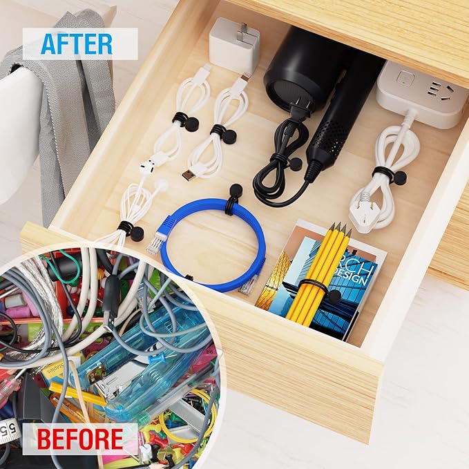 Magnetic Twist Ties, Reusable Silicone Cable Ties with Strong Magnet for Bundling and Organizing,Cord Wrap Clip Straps for Home or Office (Black-8 Packs)