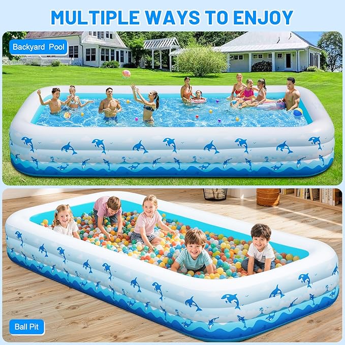 Extra Large Inflatable Swimming Pool – 165" x 76" x 22" Oversized Blow Up Pool for Adults, Big Family Backyard Pool with Pump, Thickened Kiddie Pool for Summer Water Party, Easy Set Up