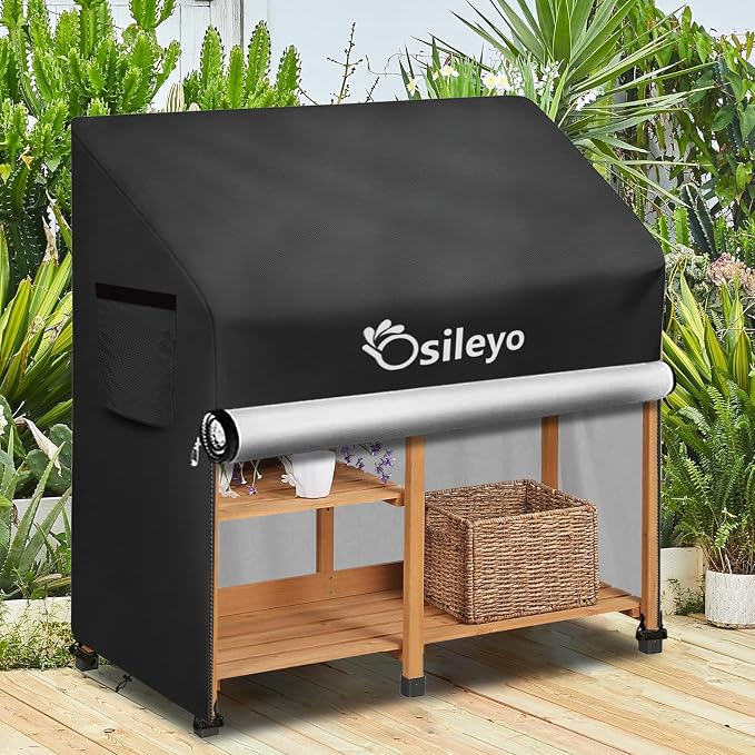Outdoor Garden Potting Bench Table Cover with Split Zipper,600D Tough Canvas Waterproof Anti-UV All Season Weather Complete Protection Cover.(47" x 20" x 47"),Black
