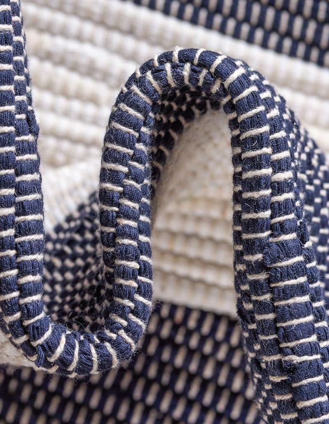 Unique Loom Chindi Rag Collection Area Rug - Striped (10' Square, Navy Blue/ Ivory)