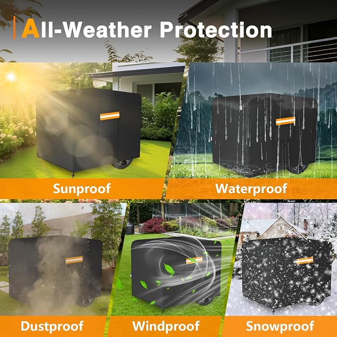 EVRBUL Generator Cover, 38”L x 28”W x 30”H Heavy Duty Waterproof 420D All-Weather Generator Cover with Storage Pocket Compatible with Most Generators 5500-15000 Watt (Black)