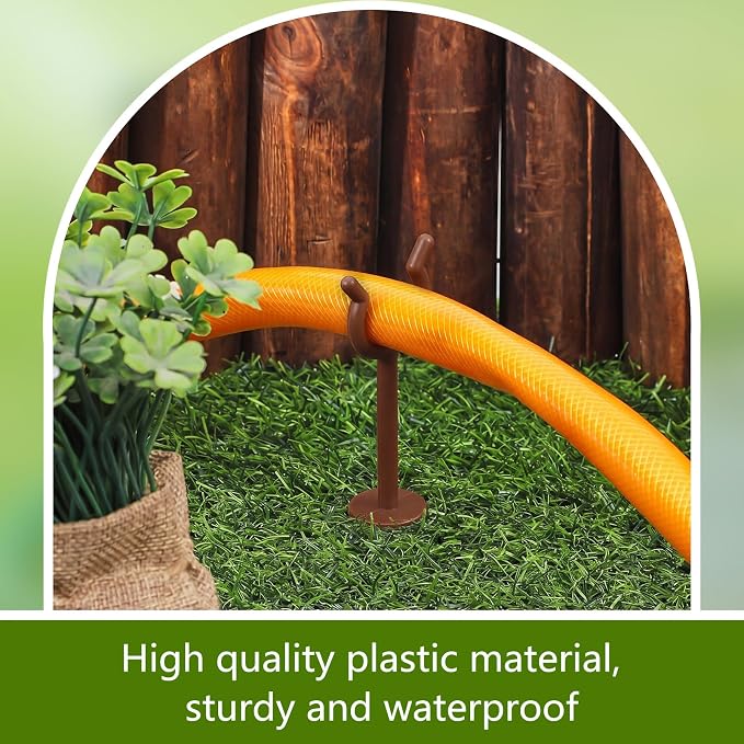 Taiyin 10 Pcs 3/4'' Garden Hose Holder Brackets Garden Guide Holder Decorative Outdoor Guide Stakes Support Spike Plant Tool to Keep off Lawn for Yard (Brown)
