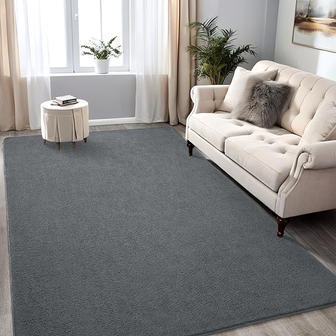 6x9 Dark Grey Area Rug Modern Aesthetic Minimalist | Washable Memory Foam, Low Pile Non Slip Indoor Carpet for Living Room Bedroom Office Classroom College Dorm Room Home Decor