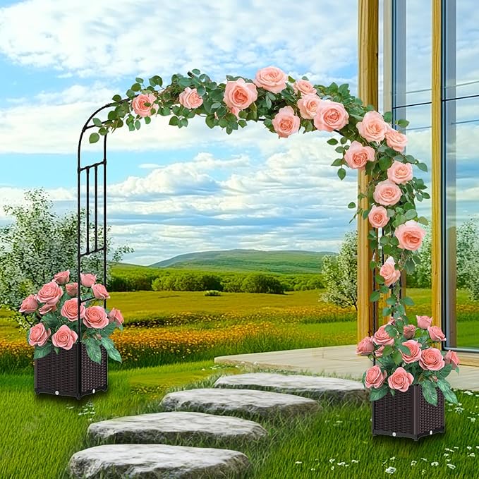 BUKLIYN Garden Arch Trellis - 126(L) * 95(H) inch, Raised Garden Bed with Trellis, Suitable for Garden, Balcony, Terrace Decoration, Black