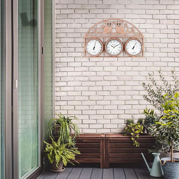26Inch Large Outdoor Clock,Waterproof Wall Clock with Thermometer and Hygrometer Combo,Weatherproof Non-Ticking Battery Operated Decor Clock for Patio,Garden,Pool,Porch,House Warming Gifts