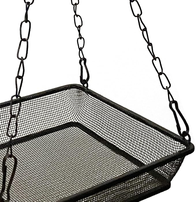 2 Pack Hanging Bird Feeder Tray Platform Metal Mesh Seed Tray for Bird Feeding Outdoor Garden Decoration for Backyard Attracting Wildbirds