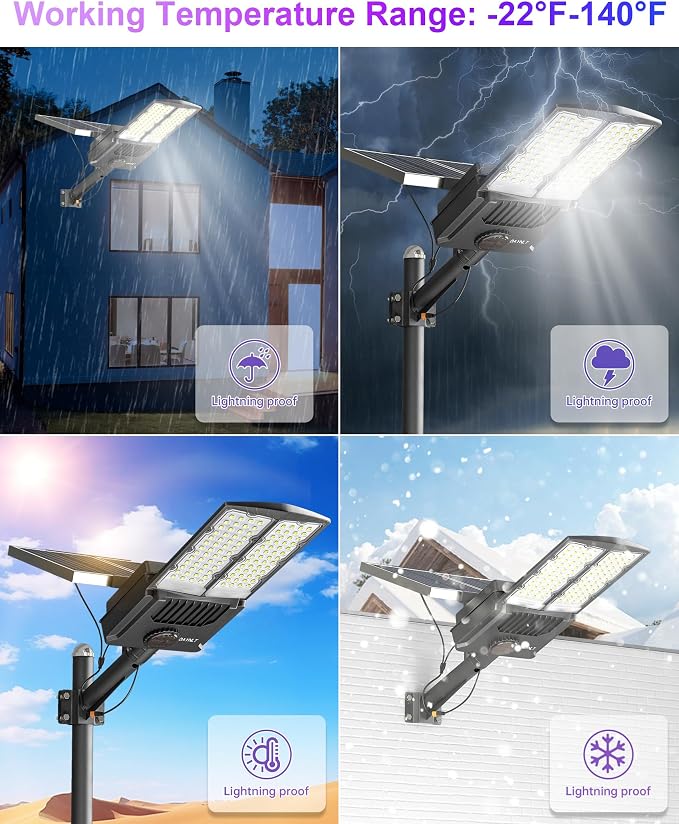 JAYNLT Y-10500W Solar Street Lights Outdoor,6500K 750000LM High Power Parking Lot Lights Commercial Dusk to Dawn, IP67 Waterproof Solar Security Flood Lamps Motion Sensor for Streets, Football Fields