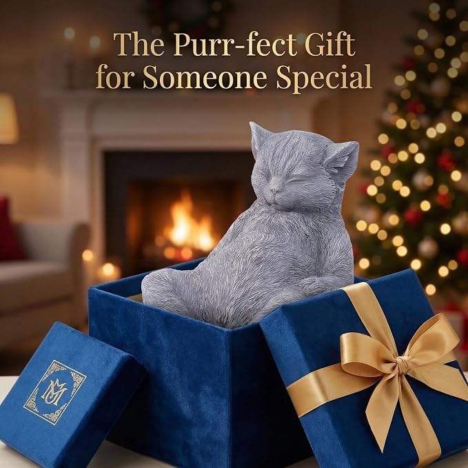 Cat Garden Statue Outdoor Decor, Pet Memorial Stone,Sleeping Cat Statue, Resin Cat Figurine Garden Sculpture Patio Decor,Headstones for Cats or Thoughtful Sympathy Gift,9.8" L x 5.9" W x 6.7" H