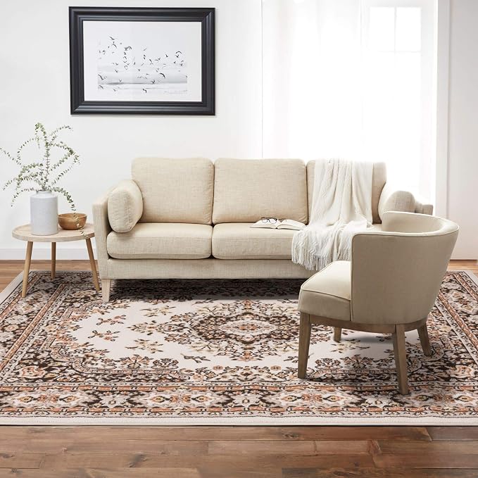 Home Dynamix Premium Sakarya Traditional Medallion Border Area Rug, Ivory/Brown, 5'3"x7'5" Rectangle