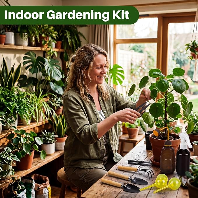13 Pcs Indoor Plant Can Set, 1/2 Gallon Watering Can, 17 oz Squeeze Bottle, 6.8 oz Spray Bottle, 6 Self Watering Globes, Gardening Tool Kit with Pruning Scissors for Plants(Lemon Green)