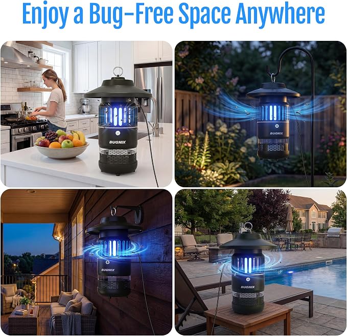 12V Plug-in 1/2 Acre Mosquito Trap Outdoor Indoor, UV LED Fan Insect Trap, Corded Electric Bug Catcher for Patio Garden Backyard, Quiet No-Zap Flying Insect & Gnat Trap, Bug Zapper Alternative