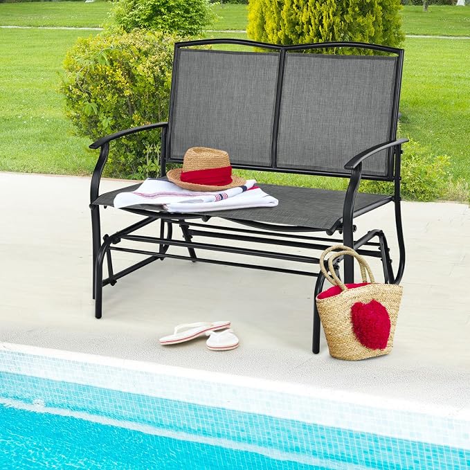 Outdoor Swing Glider Chair for 2 Persons, Rocking Seating Patio Bench w/Coated Steel Frame, Patio Loveseat for Backyard, Garden (Grey)