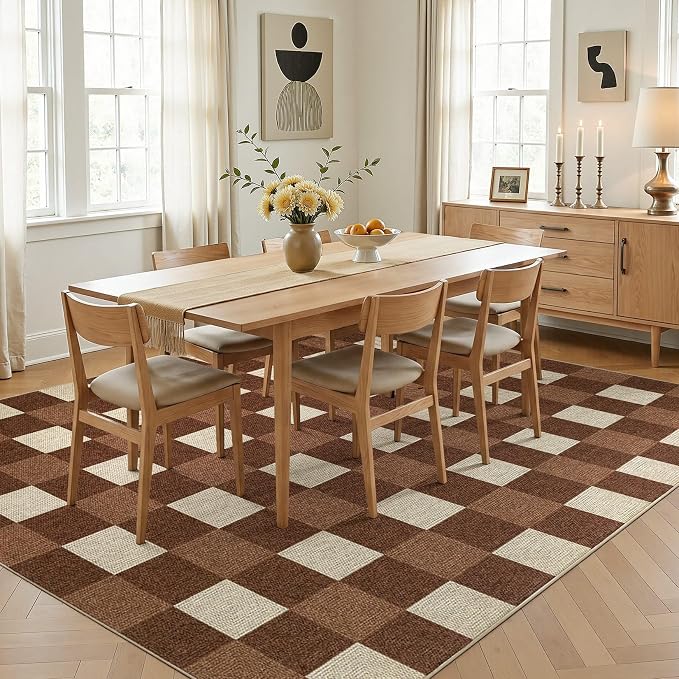 UERMEI 6x9 Outdoor Jute Area Rug Patio Neutral Washable Brown | Easy Non Slip Pet Friendly Indoor Farmhouse Carpet for Living Room Bedroom Dining Backyard