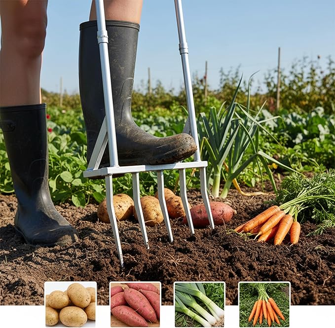 56 Inch 5-Tine Heavy Duty Broadfork, Rust-Resistant Professional Garden Fork with Widened Foot Pedal, High-Strength All-Steel Soil Tiller for Aerating Clay Soil for Farming