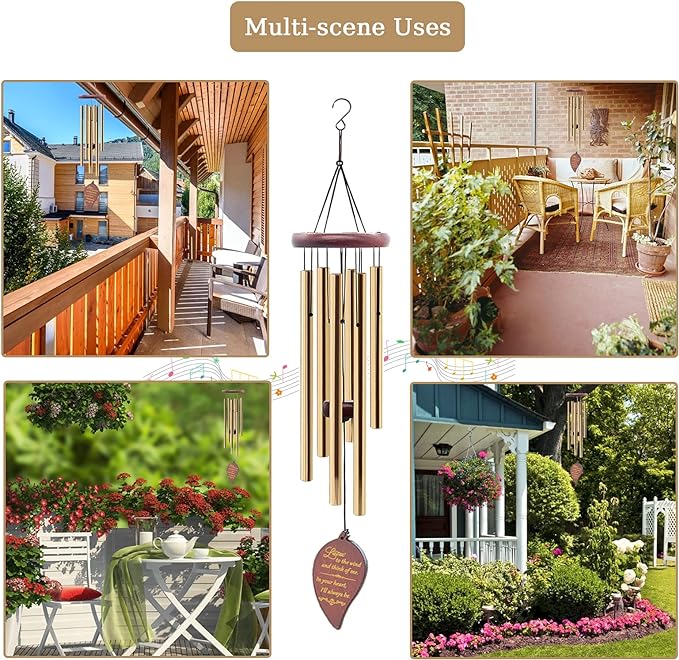 Soopau Wind Chimes for Outside, 30" Wooden Sympathy Wind Chimes Memorial Wind Chime for Loss of Loved One Mother Father, Sympathy Gift Home Decor Outdoor Garden Patio