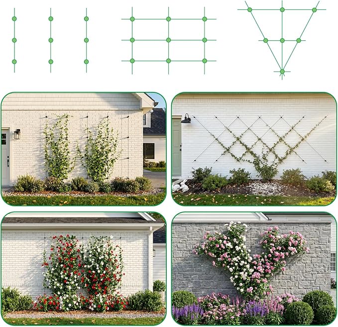 TooTaci Wire Trellis for Climbing Plants Outdoor, 36 Set Black Wall Wire Trellis Kit with 196ft 1/8 Vinyl Coated Cable, Modern Minimalist Support System for Wall, Fence, DIY Plant Training