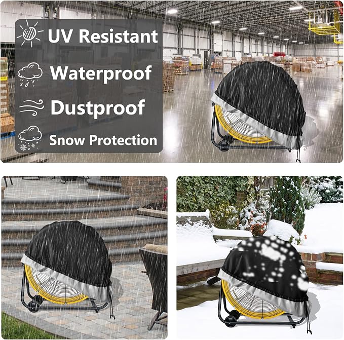 Bitubi Industrial Drum Fan Cover,Waterproof Outdoor Fan Covers,Compatible for 30 Inch Heavy Duty Metal Industrial Drum Fan,Black