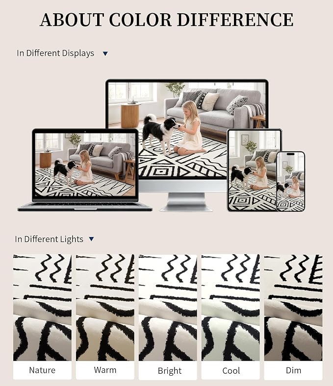 Living Room Rug 6x9- Black and Cream Rug for Bedroom Dining Room, Abstract Modern Washable Non-Slip Ultra-Thin Area Rug Symbol,6x9ft
