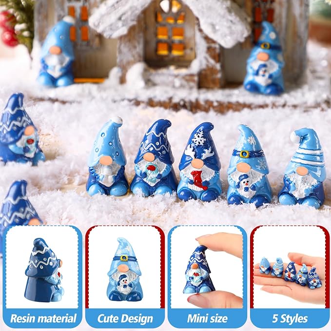 80 Pcs Winter Mini Gnomes Figurines Winter Snowflake Miniature Figurines Tiny Resin Statues Snowman Table Centerpieces for Patio Garden Ornament to Hide Party Favors