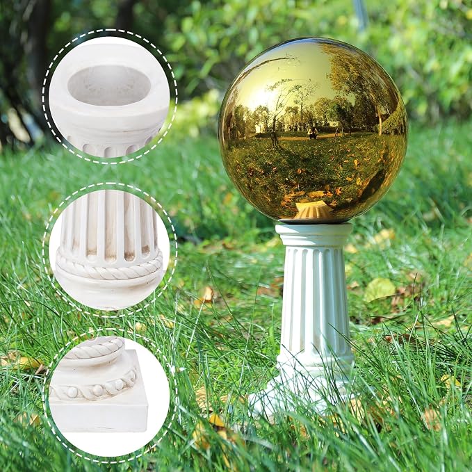 VCUTEKA Gazing Ball Stand, 8-10" Gazing Globe Outdoor Roman Garden Pedestal | 9.6" H Gazing Ball Stand for Garden, Outdoor Display Stand Décor Accessories Resin Roman pedestal for 10" Garden Gazing Globe