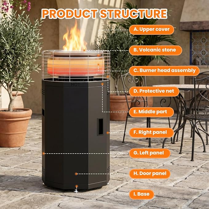 DoCred 35" H Outdoor Patio Heater, 2 in 1 Propane Smokeless Fire Pit Heater for Backyard, Garden, Deck, Party