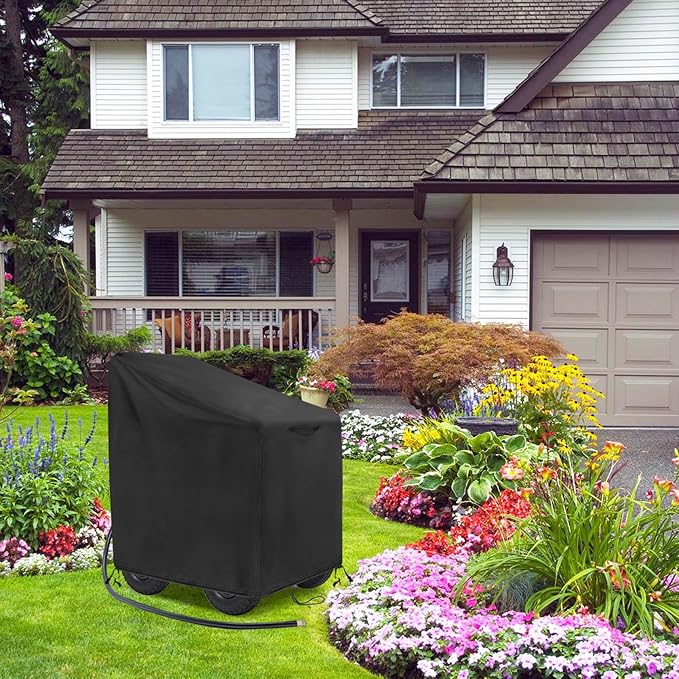 Garden Hose Reel Cart Cover, 600D Outdoor Hose Cart Covers for outside, Waterproof Anti-UV Hose Reel Cover, All Season Protection - 37.8"L x23.6"Wx 36"H