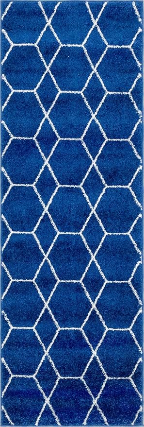 Unique Loom Trellis Frieze Collection Area Rug - Geometric (2' x 6' 1" Runner, Navy Blue/ Ivory)