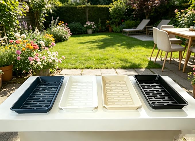4 Pack Plant Saucer Tray 6.5 x 13 Inch, Heavy Sturdy Long Narrow Plastic Plant Drainage Tray No Holes, Drip Tray for Pots, Seed Starter Growing Tray, Black