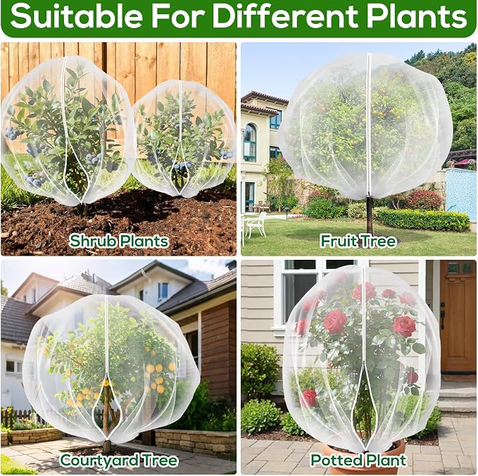 9.8 x 9.8 ft Large Fruit Tree Netting Cover with Zipper and Drawstring,Garden Insect Netting Plant Cover Transparent Bird Plant Barrier Flower Fruit Mesh Screen for Preventing Deer Squirrel Bug