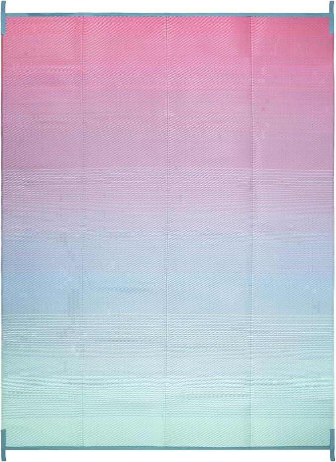 Lahome Reversible Rv Rugs for Outside Camping, 8x10 Waterproof Outdoor Pool Beach Area Rugs, Portable Lightweight Plastic Straw Carpet for Porch Backyard Garden, Pink Blue 8'x10'