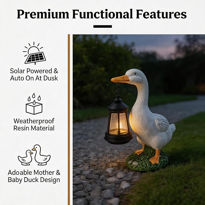 Solar Duck Statue & Lantern, Mother&Baby Resin Light, Outdoor Gift for Mom | Provides Gentle Nighttime Illumination, Creates Warm Cozy Yard Atmosphere, Heartfelt Mother's Day Present