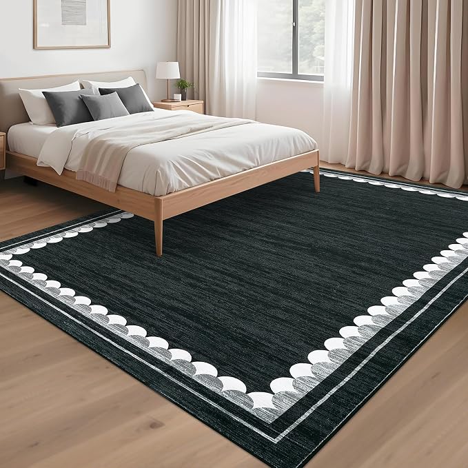 COZYLOOM Washable Rugs 9x12 Area Rug for Living Room, Non Slip Non Shedding Modern Solid Rug Stain Resistant Low Pile Minimalist Carpet Foldable Thin Mats for Bedroom, Dining Room, Nursery, Black