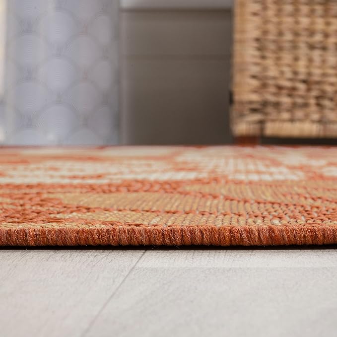 JONATHAN Y Floral Textured Weave Indoor Outdoor Round Area Rug 5 Ft Orange/Cream, Zinnia Modern for Backyard, Patio, Porch, Easy-Cleaning, High Traffic, Pet-Friendly, Non-Shedding (SMB110E-5R)