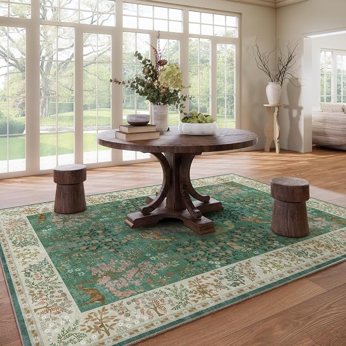 Washable Area Rugs for Living Room: 8x10 Bedroom Rug Vintage Area Rug Stain Resistant Non Slip Low Pile Lightweight Soft Carpets for Living Room Dining Room Kitchen Nursery Kids Room Farmhouse