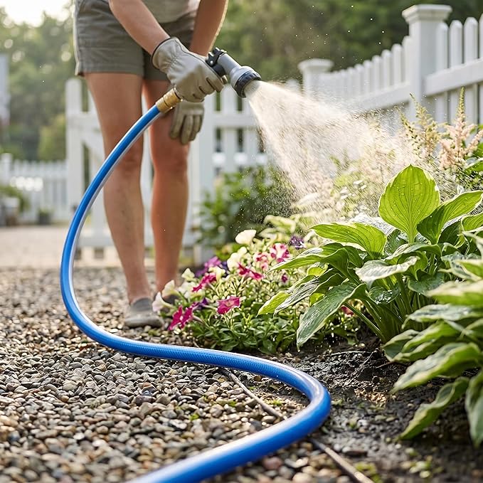 Blue Garden Hose 3/4 in. x 50 ft. -Non Kinking, Leak Free, Flexible, Male to Female Fittings -Heavy Duty Lightweight Durable PVC Water Hose -150PSI Work & 500PSI Burst, for Lawn & Commercial Use