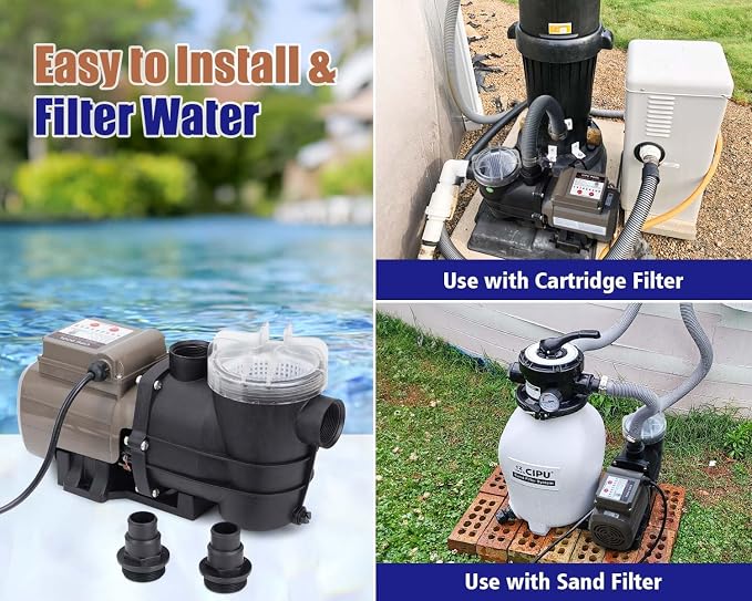 CIPU 0.35HP Pool Pump with Timer 2700GPH 115V Powerful Self Priming Above Ground Swimming Pool Pump with Filter Basket Low Noise for Pools Hot Tub Spa Water Circulation
