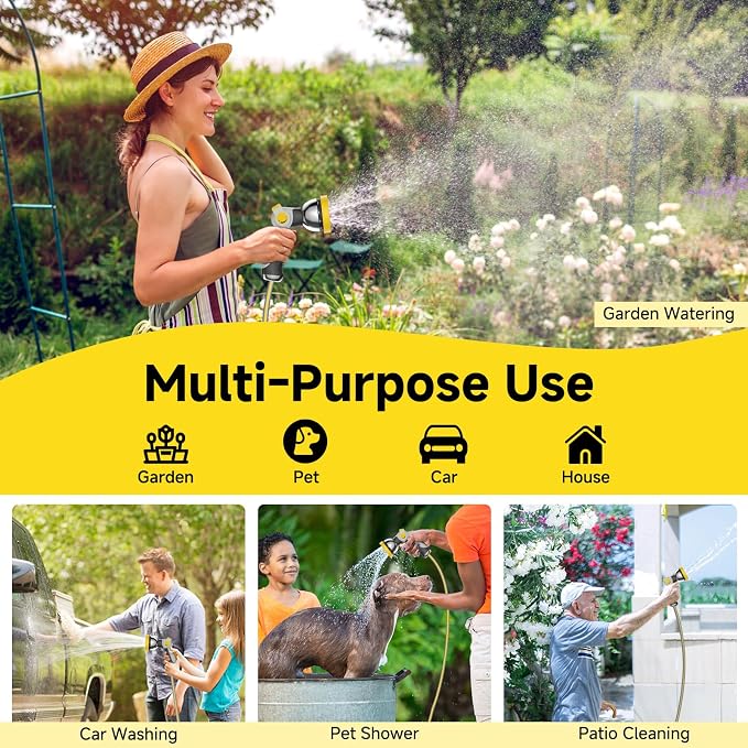 Retractable Garden Hose Reel, 1/2 in x 100 ft Heavy Duty Wall Mounted Water Hose Reel for Outside, UV Resistant Shell, Any Length Lock, Slow Rewind System, 180° Swivel Bracket, 10 Pattern Metal Nozzle