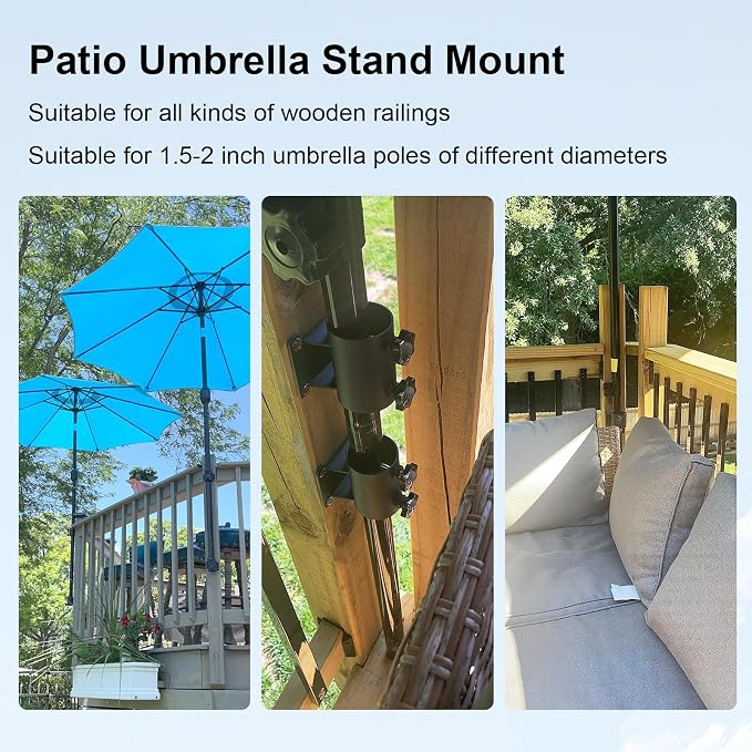 MOOKEERF Umbrella Deck Mount - 4 PCS Heavy Duty Patio Umbrella Holder (Fits Umbrellas up to 2") Umbrella Clamp Mount Bracket for Deck Railing,Docks,Balcony,Outdoor Courtyard,Fences