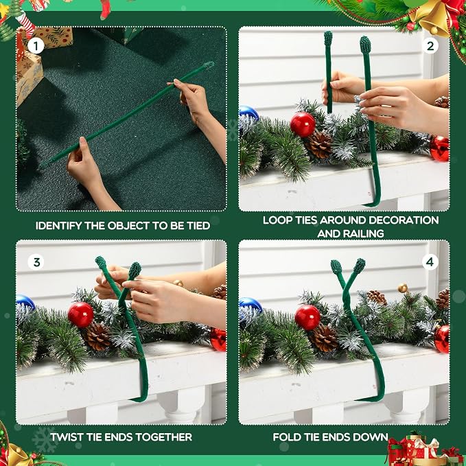 Zhengmy 24 Pcs 20'' 25'' 30'' Christmas Velvet Garland Ties Christmas Decorative Twist Ties for Banister Reusable and Flexible Wreath Twist for Xmas Home Decorations Holiday Craft Wrapping (Green)